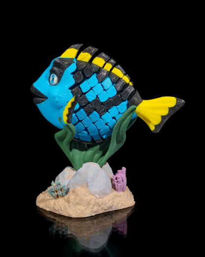 Flexi Dolores, The blue Tang fish fidget toy with stand