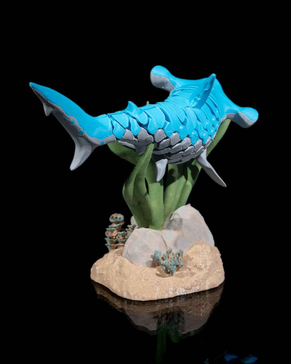 Flexi Hanz, The Hammerhead shark fish articulated fidget Toy with Stand - Myth & Motion by The Braysdown Workshop