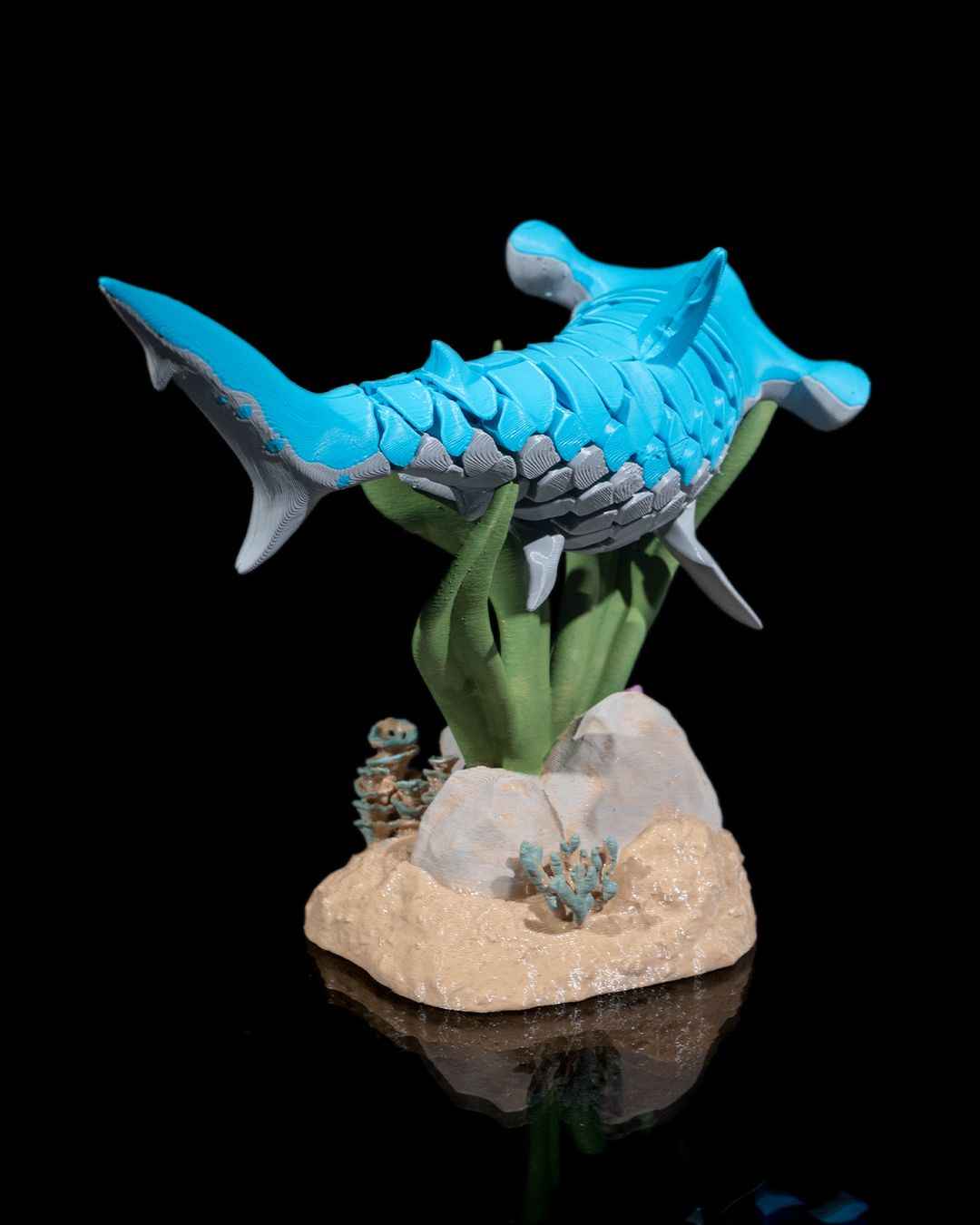 Flexi Hanz, The Hammerhead shark fish articulated fidget Toy with Stand - Myth & Motion by The Braysdown Workshop