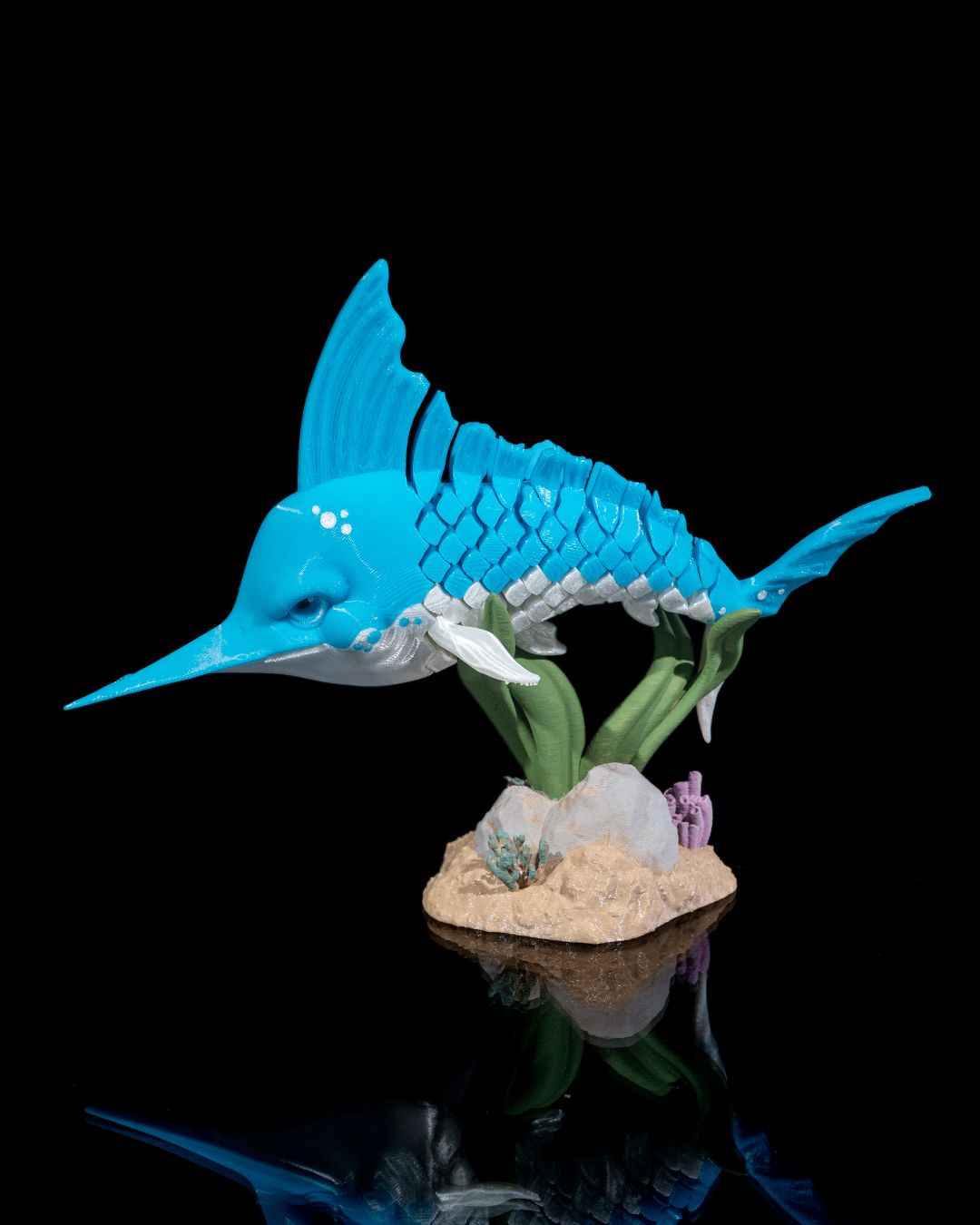 Flexi Merlin, The Marlin Fish Articulated Fidget Toy with stand - Myth & Motion by The Braysdown Workshop