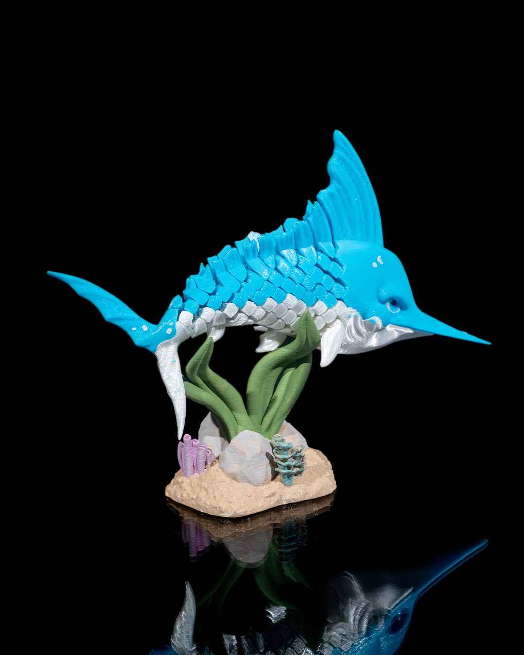 Flexi Merlin, The Marlin Fish Articulated Fidget Toy with stand - Myth & Motion by The Braysdown Workshop
