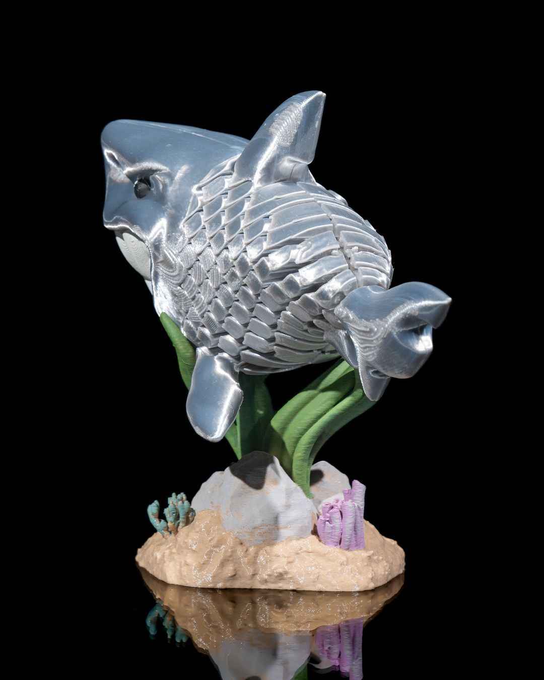 Flexi Travis, The great white shark fidget toy with stand - Myth & Motion by The Braysdown Workshop