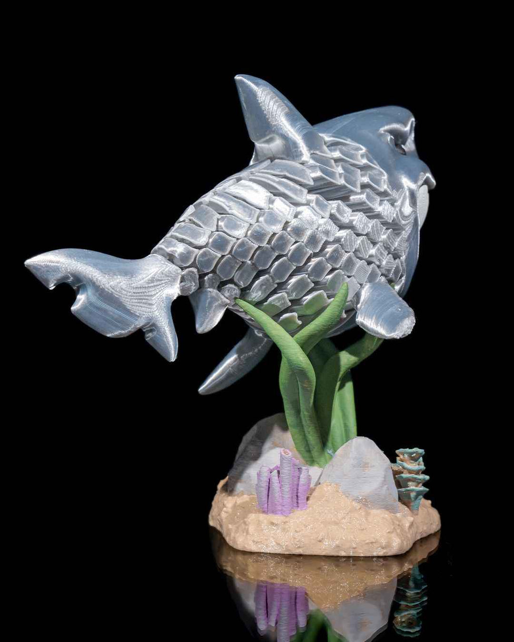 Flexi Travis, The great white shark fidget toy with stand - Myth & Motion by The Braysdown Workshop