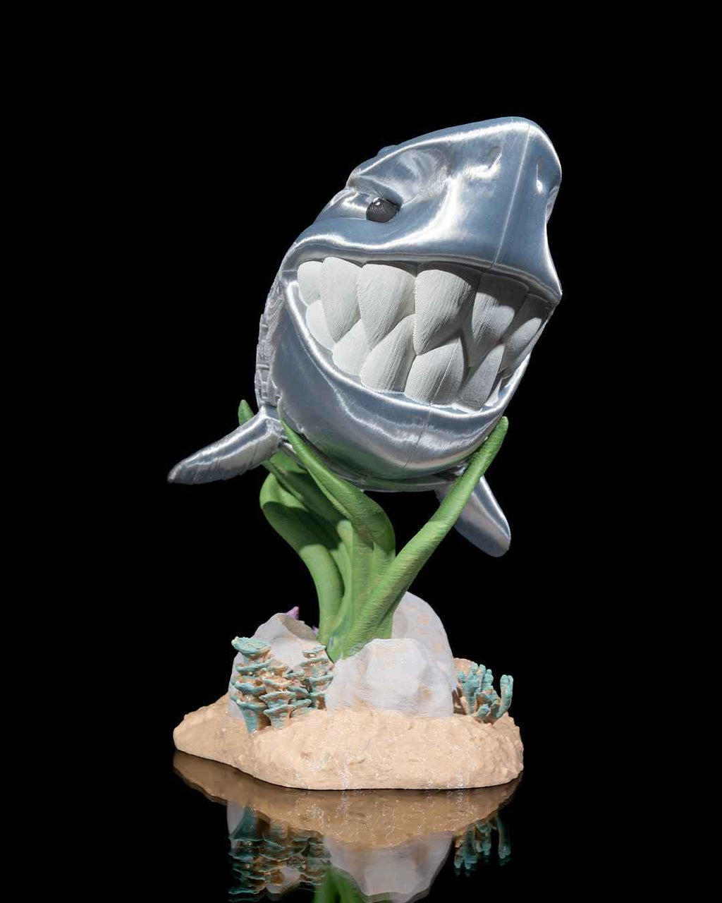 Flexi Travis, The great white shark fidget toy with stand - Myth & Motion by The Braysdown Workshop