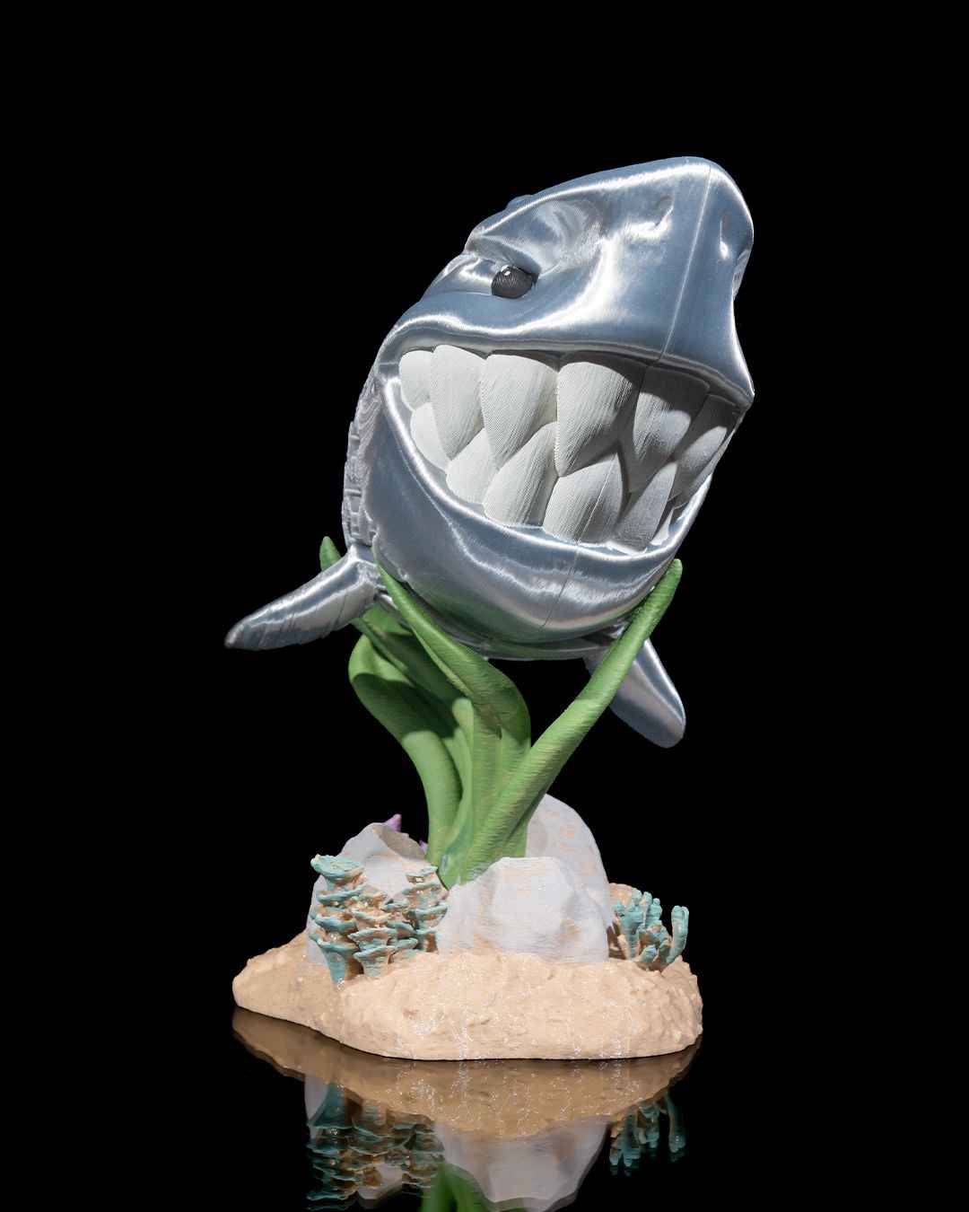 Flexi Travis, The great white shark fidget toy with stand - Myth & Motion by The Braysdown Workshop