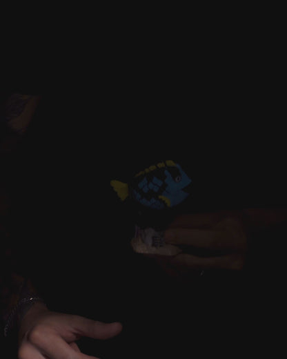 Flexi Dolores, The blue Tang fish fidget toy with stand